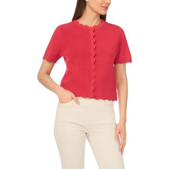 CeCe by Cynthia Steffe Scallop Edge Short Sleeve Cardigan in Claret Red at Nordstrom, Size Xx-Large