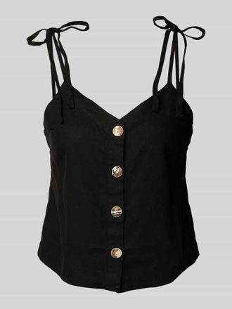 Ichi Top aus Leinen-Viskose-Mix mit Knopfleiste in Black, Gr&ouml;&szlig;e 38