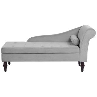 Beliani Beliani - Chaise Longue Tapizado En Terciopelo Gris Claro Con Coj&iacute;n Decorativo Y Espacio De Almacenaje Derecho Moderno Pessac