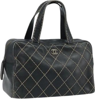 Chanel Pre-owned Handbags, female, Black, Size: ONE SIZE Pre-owned Vintage Leather Handbag