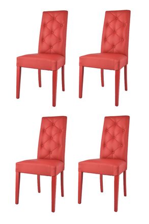 Tommychairs Tommychairs 4 Sillas Chantal En Haya, Asiento En Polipiel Rojo