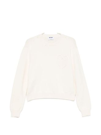 Moschino Ivory Knitted Sweater with Heart Motif