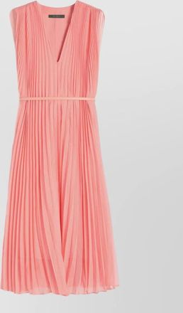 Max Mara v neck sleeveless belted pleated midi dress