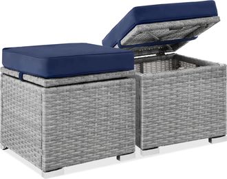 Best Choice Products Set of 2 Wicker Ottomans, Multipurpose Furniture w/ Removable Cushions, Steel Frame