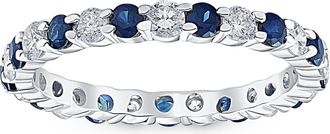 Pompeii3 1 cttw Blue Sapphire Diamond Wedding Eternity Ring 14k White Gold