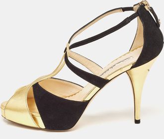 Oscar De La Renta Oscar De La Renta Gold/black Leather And Suede Ankle Strap Sandals