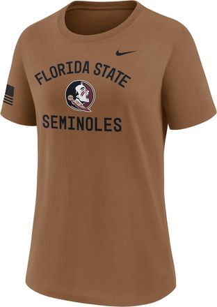 Nike Florida State 2026 Military Appreciation Nike Womens Dri-FIT College T-Shirt in Brown | 03KQ2EAFTN-WYJ