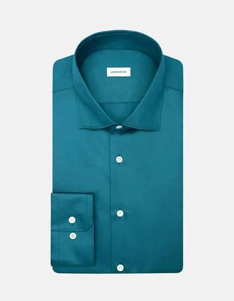 Seidensticker Seidensticker Mens Regular Fit Easy Iron New Kent Business Shirt Dark Teal - Green - Size: 48/Regular
