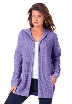 Roaman's Plus Size Waffle Knit Zip-Front Relaxed Hoodie in Vintage Lavender at Nordstrom, Size Medium