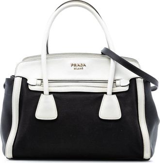 Prada Pre-owned Prada Bicolor Saffiano Cuir Trimmed Canvas Satchel Ladies W9NG8KP3YDWN8UTC