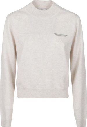 Brunello Cucinelli Trui met ronde hals - Dames - Cashmere truien - Grijs - S - Kasjmier - Truien & Vesten