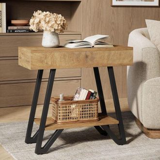 Tribesigns Tribesigns End Side Table for Living Room, Narrow Couch Arm Side Table with Storage Shelves, Small Bedside Nightstand for Bedroom, Small Spaces