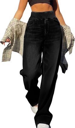 Generic Womens High Waisted Jeans with Pockets Wide Leg Jeans for Women UK Loose Fit Casual Womens Trousers Pants