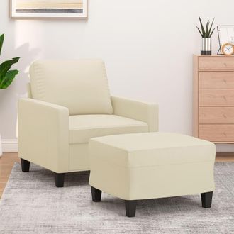 vidaXL Vidaxl - Sill&oacute;n Con Taburete Cuero Sint&eacute;tico Color Crema 60 Cm