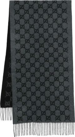Gucci Sjaal met franje en monogram - Zwart