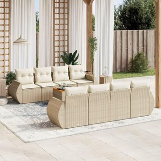 vidaXL Set De Sof&aacute;s De Jard&iacute;n 9 Pzas Con Cojines Rat&aacute;n Sint&eacute;tico Beige Vidaxl