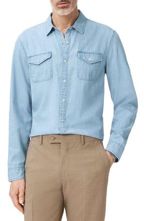 John Varvatos Marshall Coated Western Snap-Up Shirt in Denim Heather at Nordstrom, Size Xx-Large