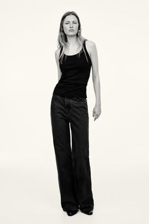 H&M Wide High Waist Jeans in Washed Black at Nordstrom, Size 18