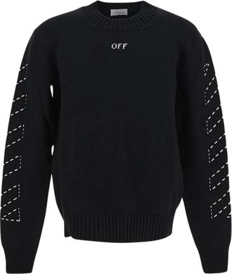 Off-white Gebreide Trui - Heren - Ronde hals truien - Zwart - M - Katoen - Truien & Vesten