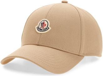 Moncler Logo Patch Cotton Gabardine Baseball Cap in 222-Sesame at Nordstrom