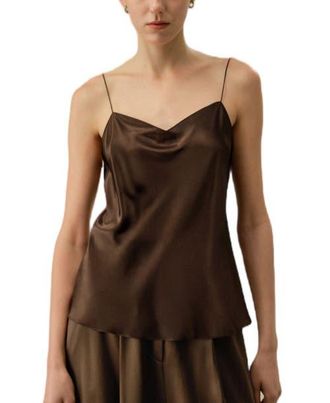 LilySilk Chic Minimal Silk Cami in Chocolate at Nordstrom, Size X-Small