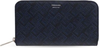 Ferragamo Monogram Portemonnee - Dames - Portefeuilles - Blauw - ONE Size - Leer - Accessoires