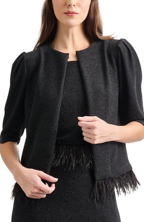 Misook Sparkle Feather Trim Jacket in Black at Nordstrom, Size X-Small