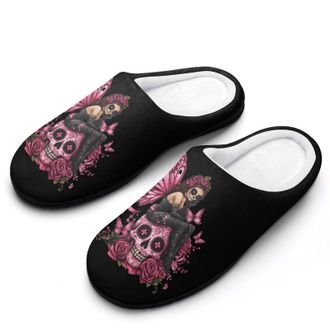 Generic Skull Fairy Breast Cancer Awareness Ribbon Womens Slippers Warm House Slippers Indoor House Shoes with Anti-Skid Rubber Sole
