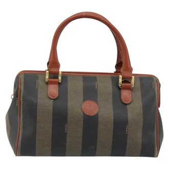 Fendi Vintage Pequin Convertible Boston Bag Coated Canvas Brown Canvas Handbag (Pre-Owned)