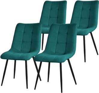 ML Design Ml-design - Juego De 4 Sillas De Comedor Color Azul Petr&oacute;leo Asiento Acolchado Para Cocina O Sal&oacute;n Con Funda De Tela Y Patas De Acero Negro Sill&oacute;n Tap