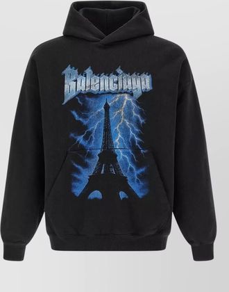 Balenciaga paris storm hoodie kangaroo pocket ribbed hem