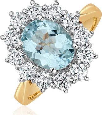 The Diamond Store Aquamarine 1.7ct and Diamond 1.00ct Cluster Ring in 18K Gold