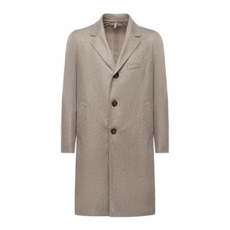 Santaniello Enkelrijige Jas van Wolmix - Heren - Mantel - Beige - 2XL - Wol - Jassen