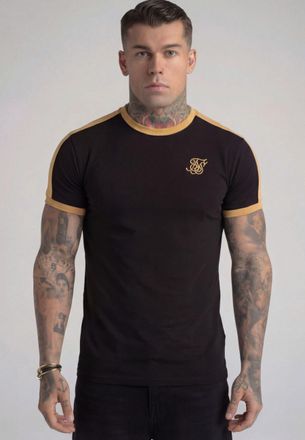 Siksilk Mens Black,Gold Stripe Ringer T-Shirt XXL