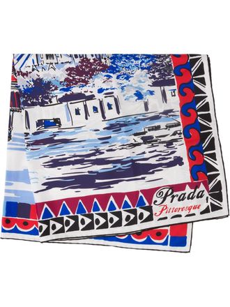Prada Pittoresque Paris printed scarf - Blue