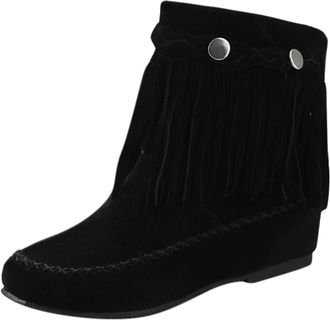 Generic Wide Fitting Boots for Women UK Ankle Boot Women Flat Slip- Color Boots Fashion Fashion Solid Boots Womens Tassel Womens Boots Navy Ankle Boots for Wo