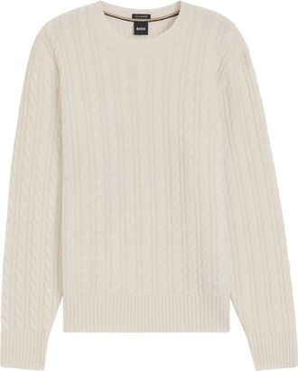 HUGO BOSS Furlan Knit - Heren - Ronde hals truien - Wit - XL - Wol - Truien & Vesten