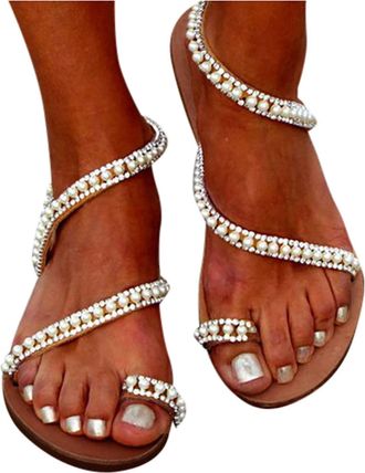 Generic Womens Sandals, Beaded Roman Toe Separator Flip Flop Beach Sandals Slippers Non-Slip Slip 0n Slippers Mules Summer Shoes Strappy Sandals Slippers Brea