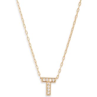 Nordstrom Pav&eacute; Cubic Zirconia Initial Necklace in T- Clear- Gold at Nordstrom