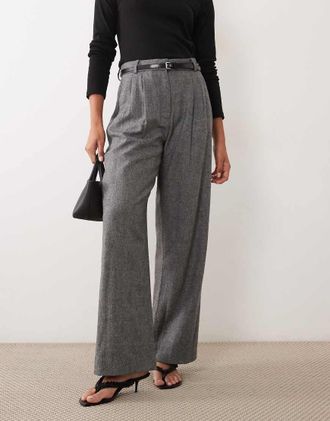 Abercrombie & Fitch Curve Love Sloane pantaloni ampi a pieghe in misto lana in grigio scuro