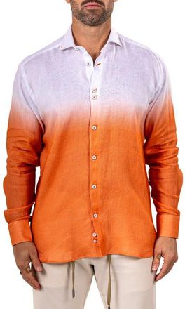 Maceoo Eins Marthy Contemporary Fit Linen Button-Up Shirt in Orange at Nordstrom, Size 4