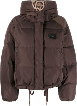 Dolce & Gabbana logo-plaque padded jacket - women - Polyester/Polyester - 42 - Brown