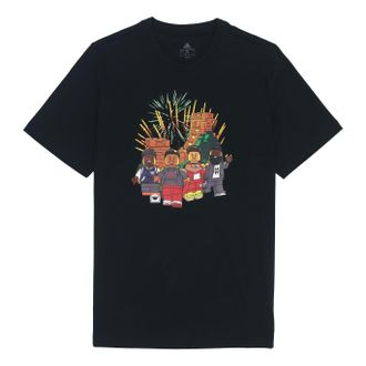 adidas Mens adidas x LEGO Crossover Cartoon Character Great Wall Pattern Printing Round Neck Casual Short Sleeve Black T-Shirt HE0864