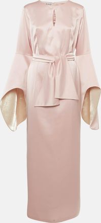 Baruni Pink Satin Sleeve Detail Belted Alchemilla Maxi Dress