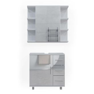 Vicco Conjunto De Muebles De Ba&ntilde;o Ilias, Blanco Alto Brillo, 2 Partes