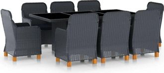 vidaXL Set Comedor Jard&iacute;n 9 Pzas Cojines Rat&aacute;n Sint&eacute;tico Gris Oscuro Vidaxl