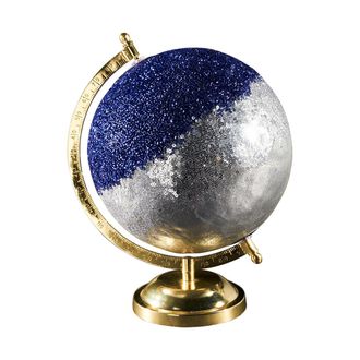 Novità Home world globe - blue silver glitter globe with gold, silver, blue metal base