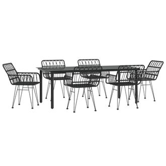 Berkfield Home Beautiful 7 Piece Garden Dining Set Black Poly Rattan