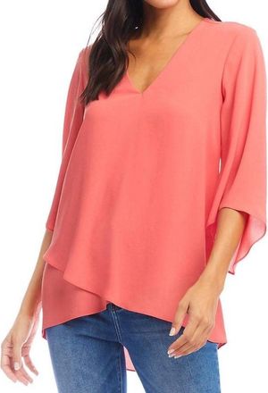 Karen Kane Bracelet Sleeve Asymmetric Top In Salmon
