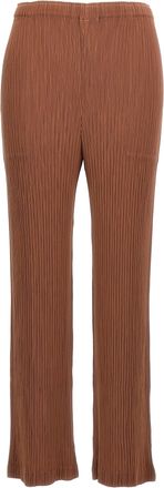Issey Miyake Hatching Pleats Pantaloni Marrone-Donna